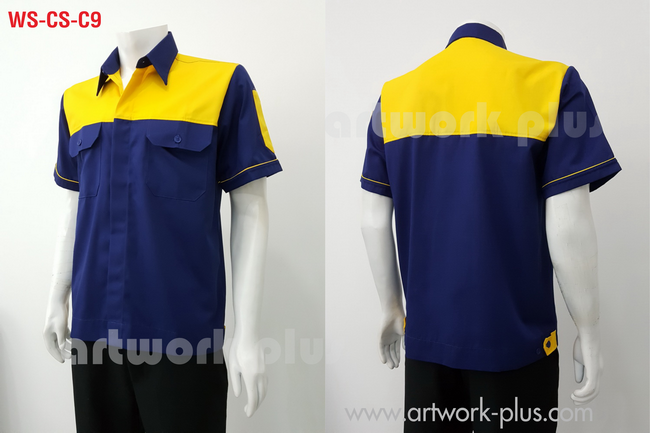 เสื้อช่างสำเร็จรูป, เสื้อช่างพร้อมส่ง ,ชุดยูนิฟอร์มช่าง, เสื้อสีน้ำเงินแต่งเหลือง, WS-CS-C9